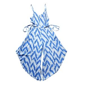 Ivy Street Blue White Ikat Print Wide Leg Jumpsuit Romper Women's Size L